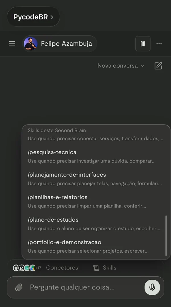 Print do fim do menu de skills do agente