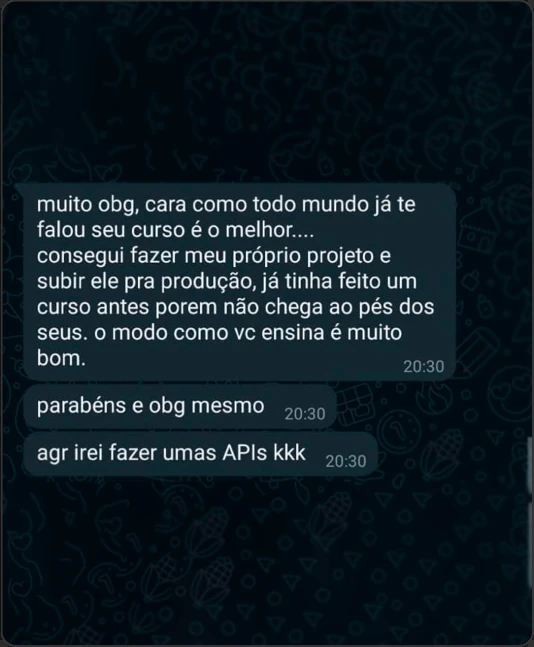 Print do relato sobre um projeto próprio colocado em produção
